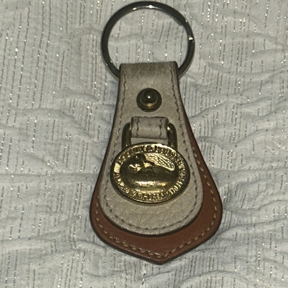 Vintage Dooney & Bourke Cream and Brown Leather Key Ring Key Chain Fob Keychain